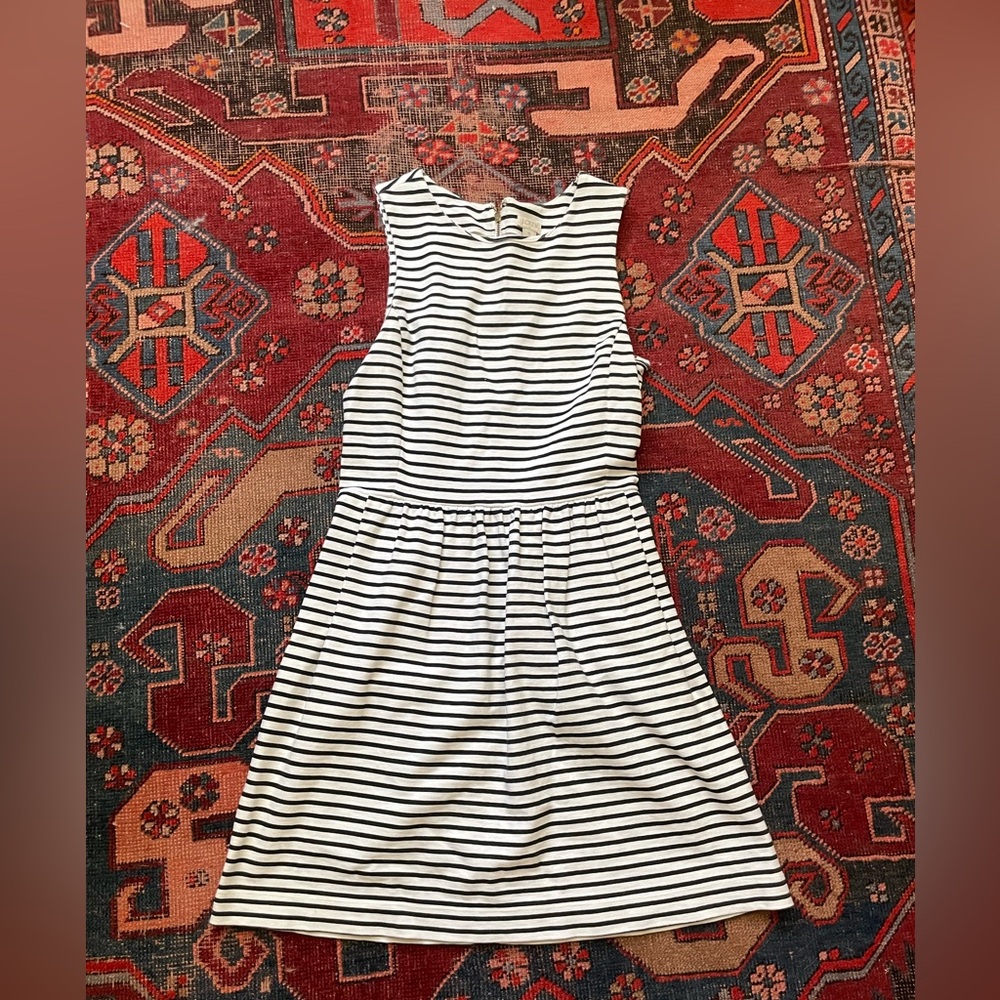 J. Crew Black and White Striped Midi Dress